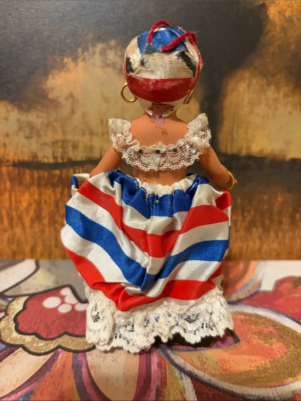 Handcrafted Brazilian Doll with Red, White & Blue Skirt